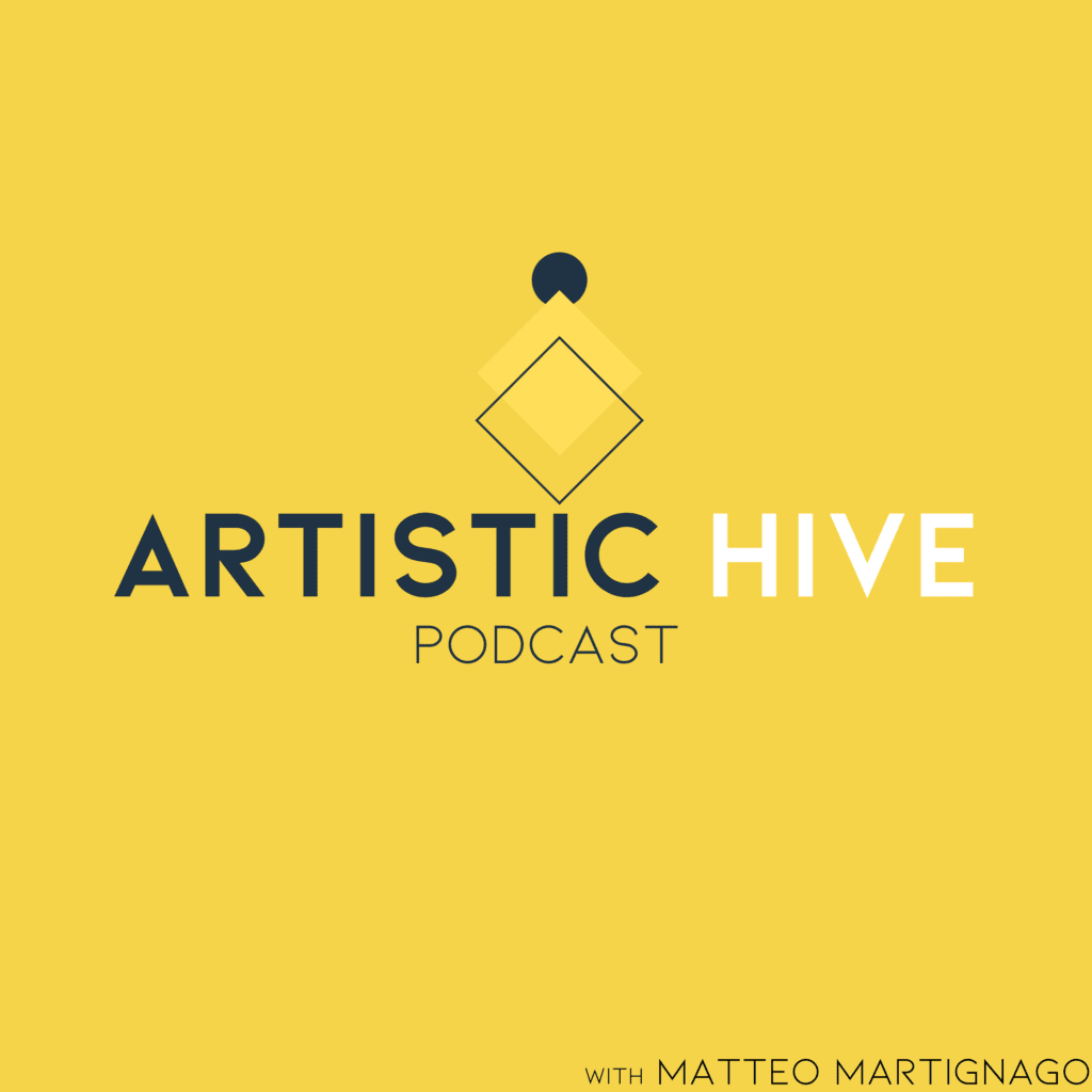 The artistic hive podcast logo with a yellow background.