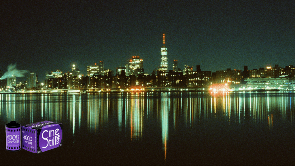 The skyline dazzles under the Cinestill 400d nightlights.