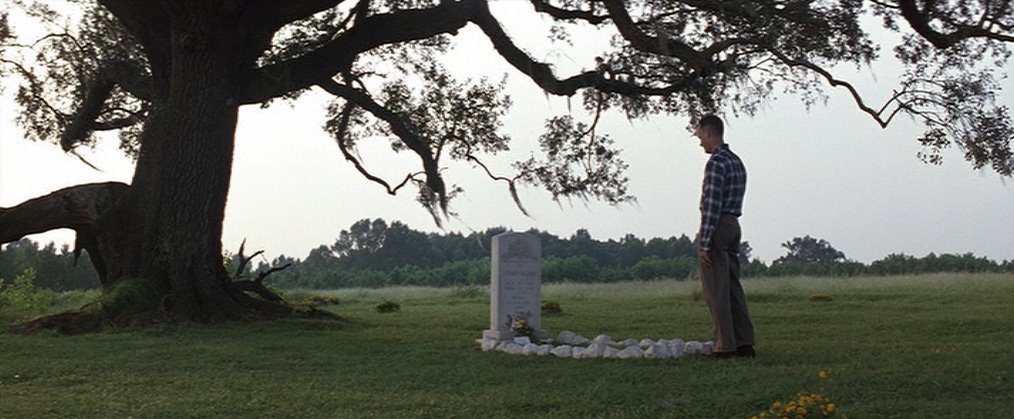 A wide shot of a man standing next to a tree in a field.