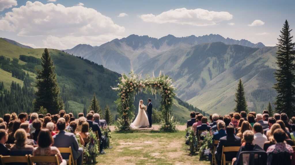 A wedding ceremony in the mountains in colorado.