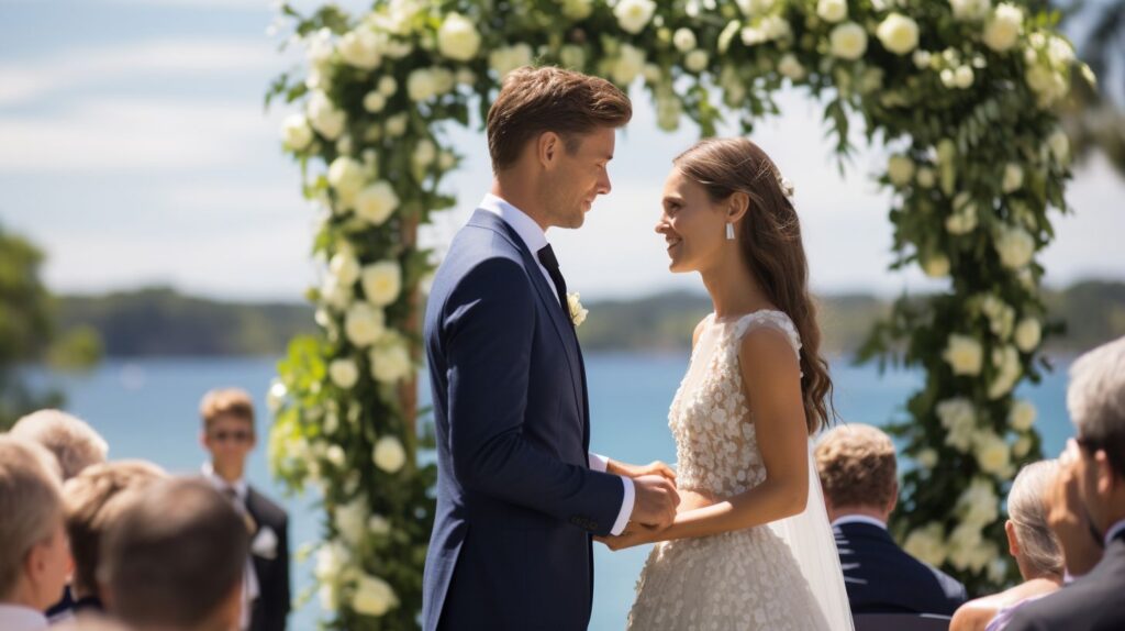 A bride and groom at their wedding ceremony in sydney.