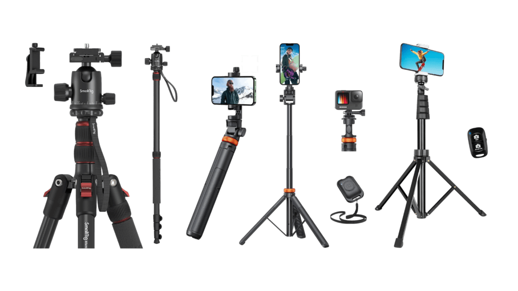 A variety of tripod accessories for long exposure photography with an iPhone.