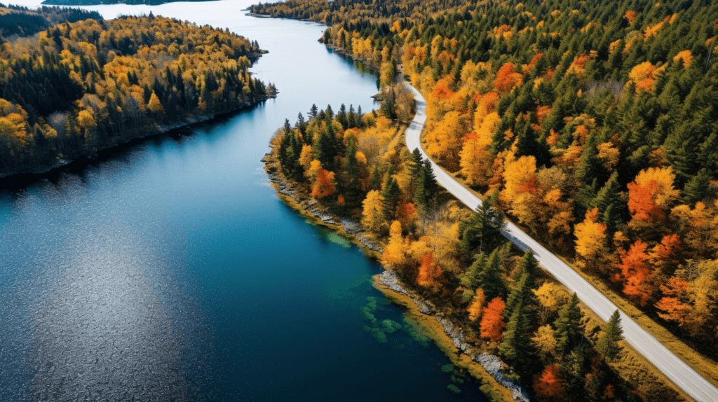 An aerial view of a forest.