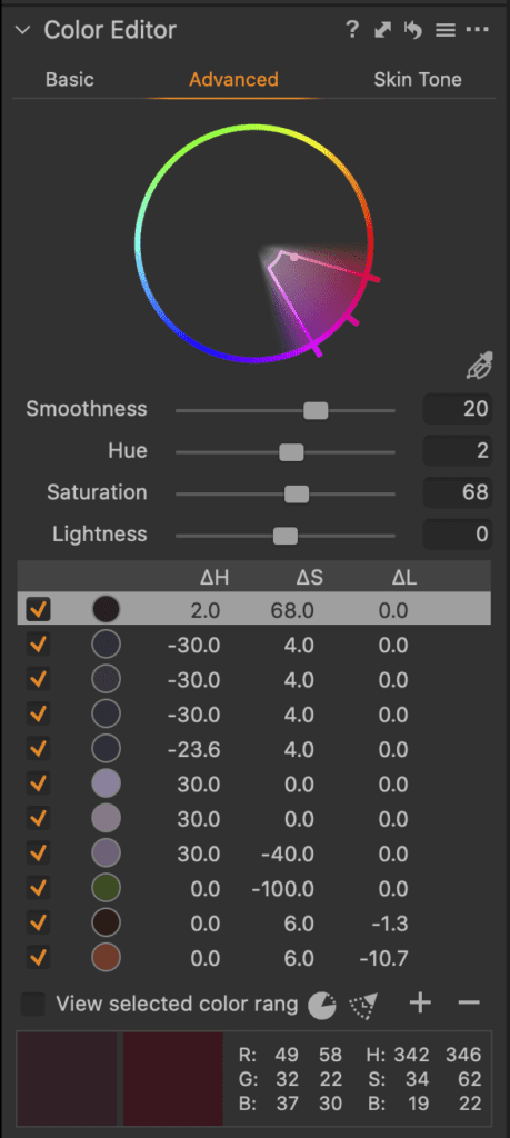 Adobe color editor screenshot for comparing Capture One Vs Lightroom.
