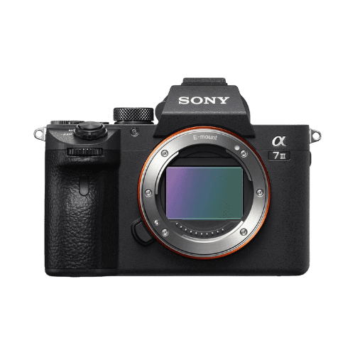 The Sony a7rii camera, the best camera for podcasting, on a white background.