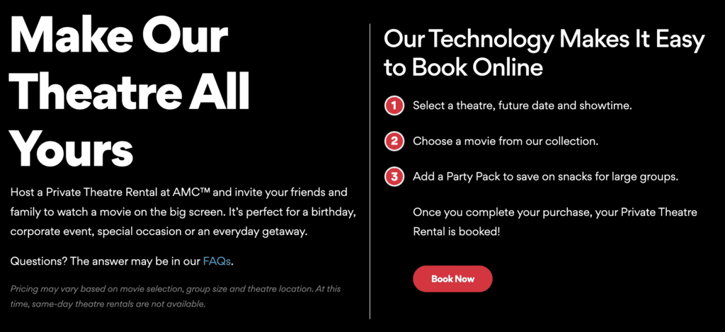 Rent a movie theater online for your event.