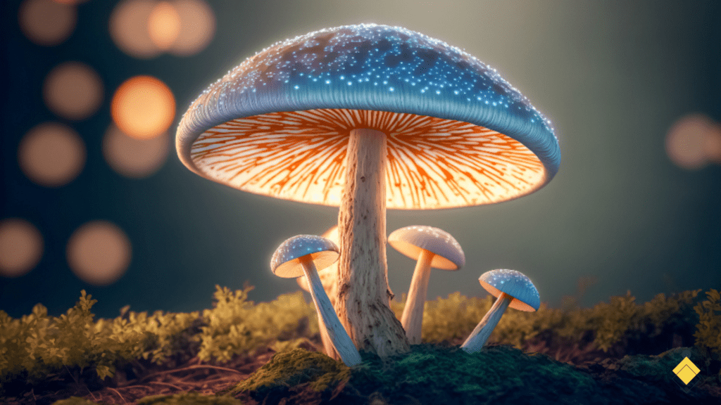 Mushroom Photography - A photo capturing a single mushroom amidst a lush field of moss.