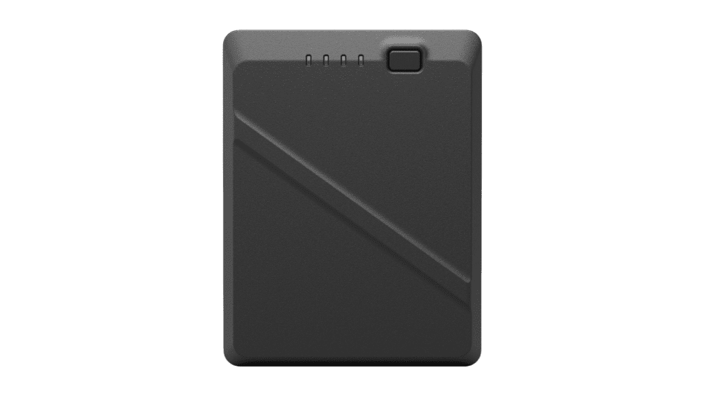 The back of a black battery case on a white background, with the DJI Inspire 3 prominently displayed.