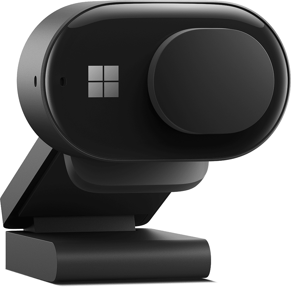 The best black Microsoft webcam for podcasting, set on top of a clean white background.