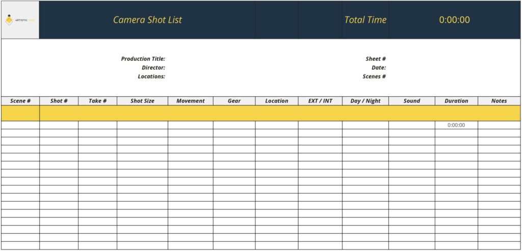 A sample work order sheet for movie production.