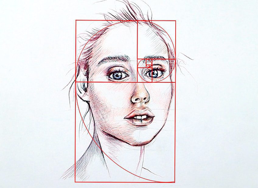An exquisite portrayal of a woman's face that follows the principles of the golden ratio, resulting in captivating Golden Ratio Art.