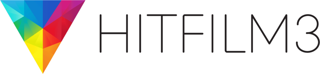 Logo of hitfilm 3 featuring a colorful, geometric kite design next to the text "hitfilm3" in dark green font.
