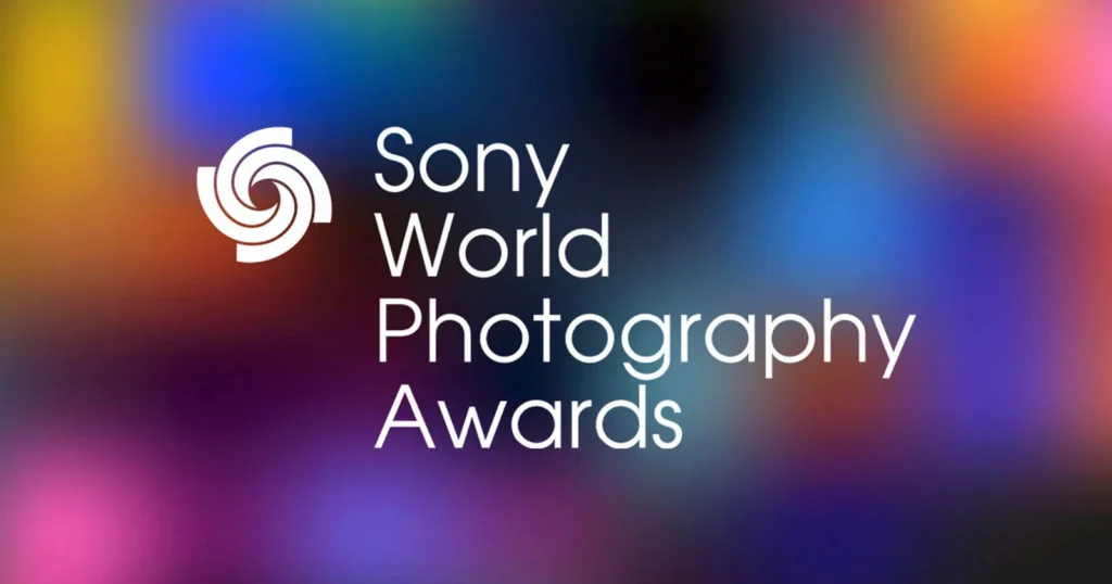 Logo of the sony world photography awards on a colorful background.