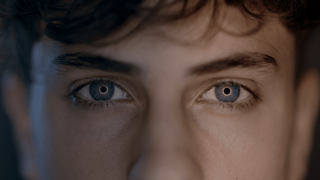 Eyes close-up after lighting package grade