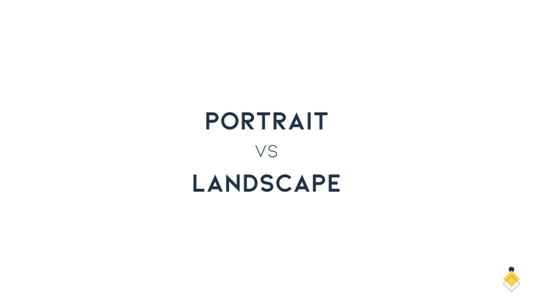 A crisp white backdrop features centered text reading "Portrait vs Landscape," capturing the essence of choice. A subtle logo rests in the bottom right corner, balancing the minimalist design.