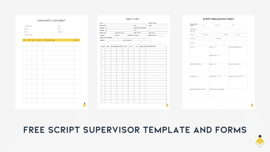 Explore our free Script Supervisor Template collection: featuring the Continuity Log Sheet, Daily Log, and Script Breakdown Sheet. Perfect for maintaining flawless film production continuity.